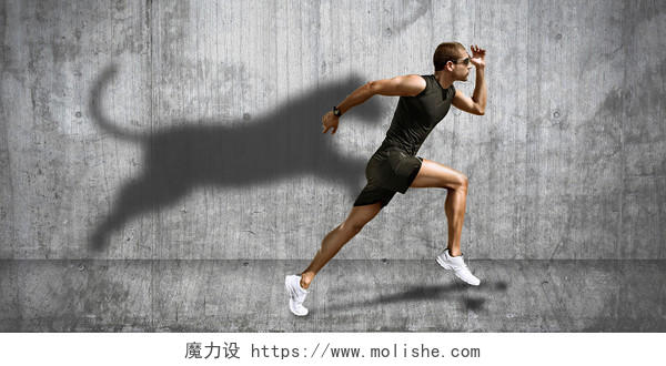 灰色墙壁运动员豹子现代抽象简约努力奔跑展板背景